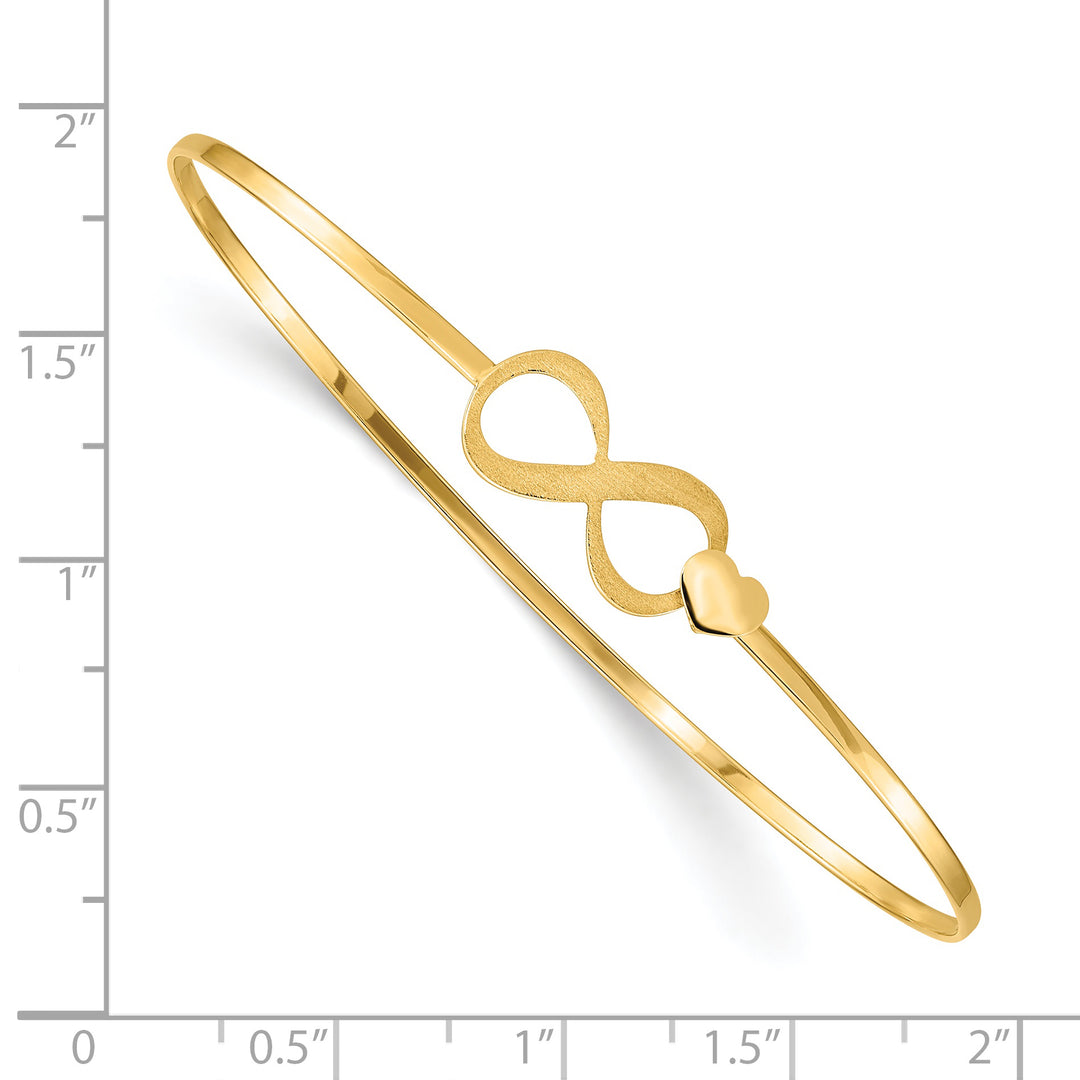 Pulsera Rígida Flexible de Oro Amarillo de 14k con Diseño de Corazón Infinito