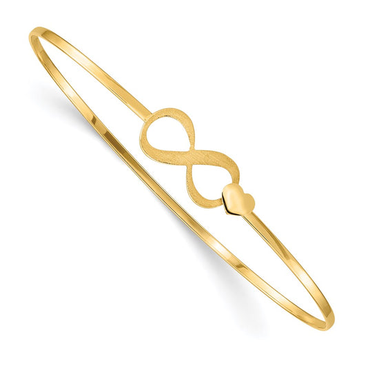 Pulsera Rígida Flexible de Oro Amarillo de 14k con Diseño de Corazón Infinito