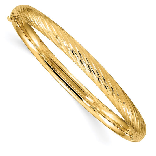 Brazalete Bangle Infantil 14K Oro Amarillo con Textura y Bisagra