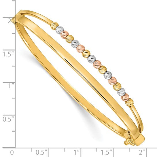 Brazalete Articulado de Oro Tricolor de 14K con Acabado Pulido y Diseño Diamond-Cut