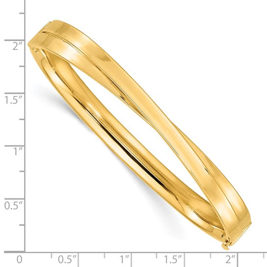 Brazalete Bangle de Oro Amarillo Pulido 14K con Diseño Bypass