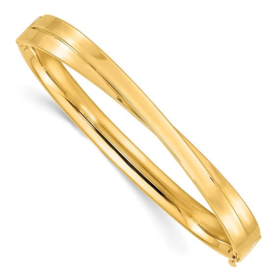 Brazalete Bangle de Oro Amarillo Pulido 14K con Diseño Bypass