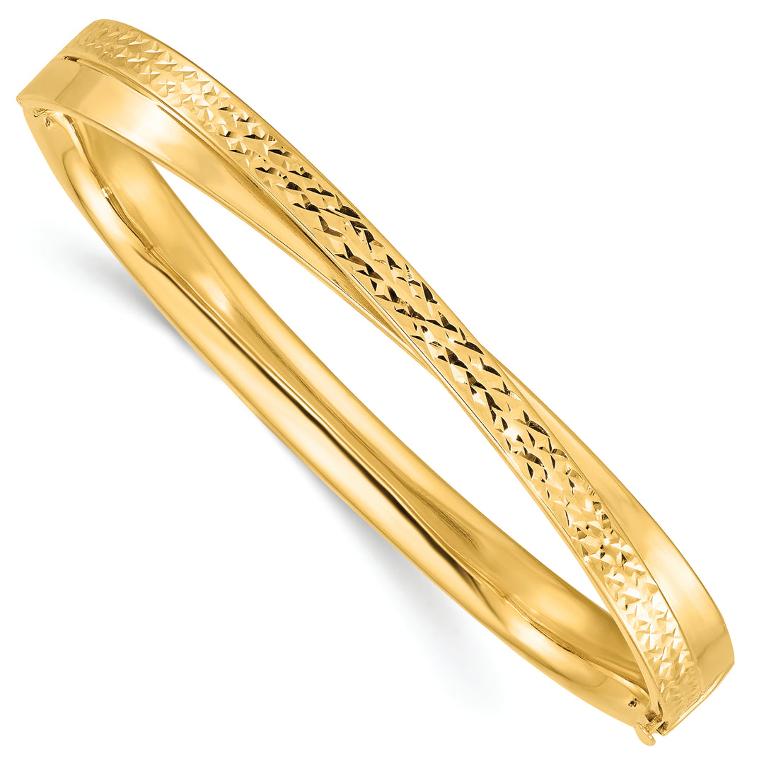 Brazalete Bangle Bypass con Corte Diamante y Bisagra de 14K