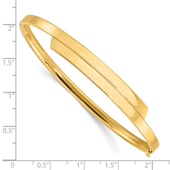 Pulsera Bangle de Oro Amarillo de 14k, 2/16", Pulida con Superposición y Bisagra