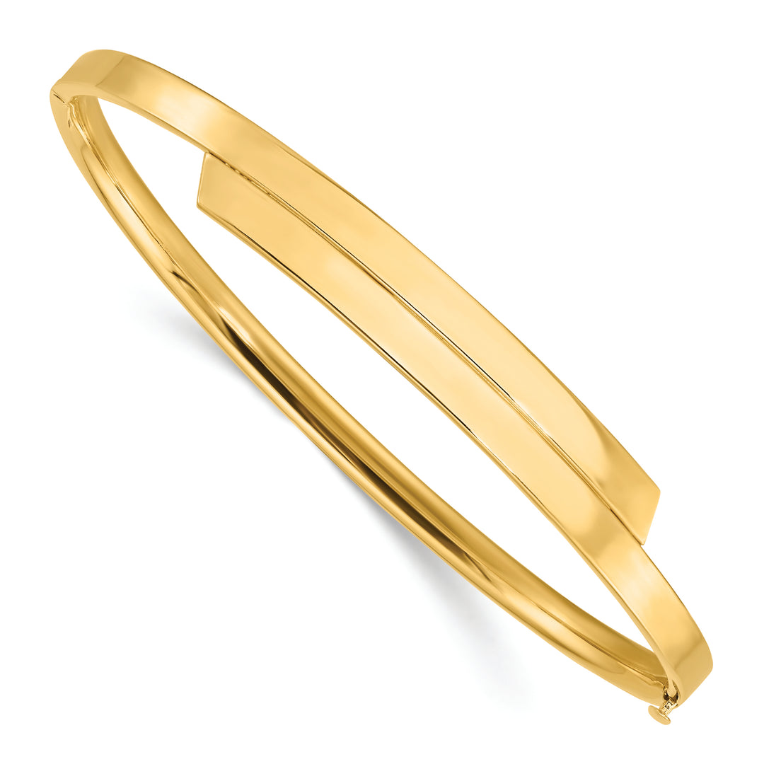 Pulsera Bangle de Oro Amarillo de 14k, 2/16", Pulida con Superposición y Bisagra