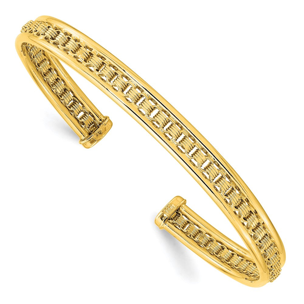 Pulsera Cuff Deslizable Texturizada y Pulida en Oro Amarillo de 14k