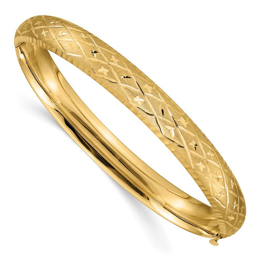 Brazalete Elegante con Bisagras y Talla de Diamante 5/16 en Oro de 14k