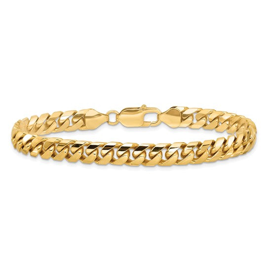 Pulsera de Eslabones Cuban Miami Sólidos 14K, 8.5 pulgadas, 6.75 mm, con Cierre de Langosta