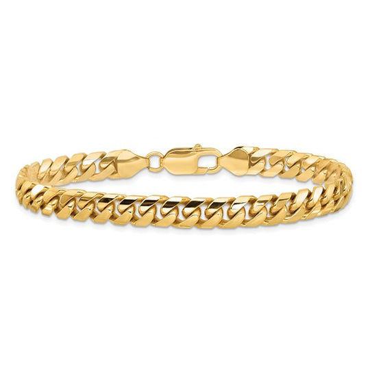 Pulsera de Eslabones Cuban Miami Sólidos 14K, 8.5 pulgadas, 6.75 mm, con Cierre de Langosta