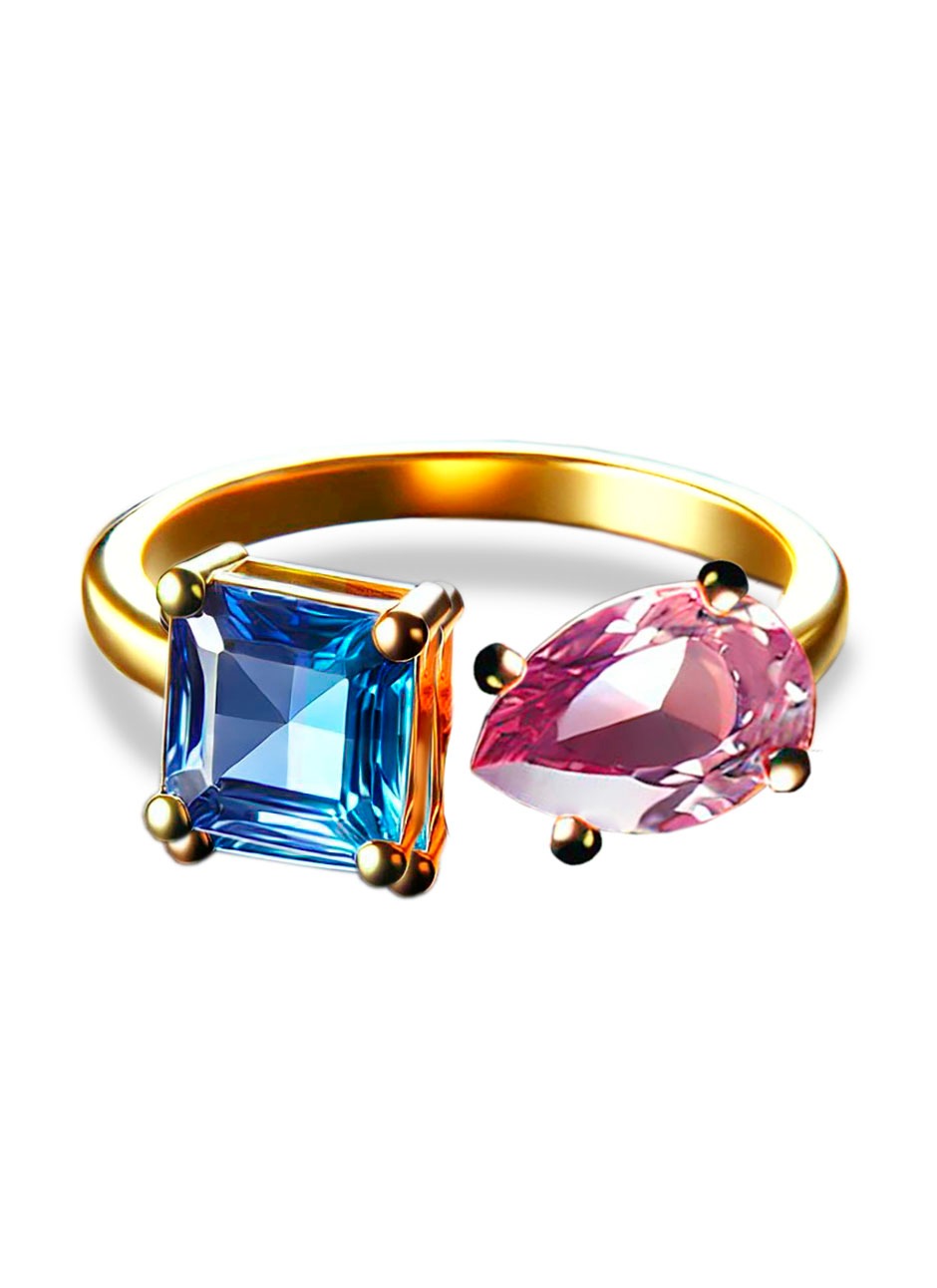 Anillo con Diamantes de Laboratorio (SUSTENTABLE) 0.52 PINK VS1 & 0.50 Blue VS2 EN ORO 14K