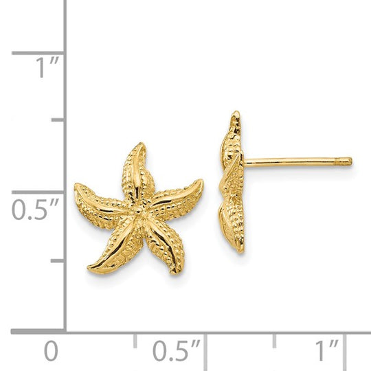 Pendientes de Botón en Oro Amarillo de 14K con Forma de Estrella de Mar