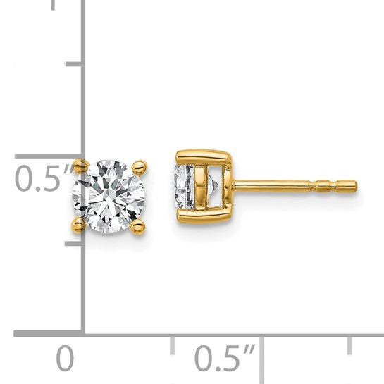 Pendientes de Botón en Oro Amarillo de 14k con Diamantes de Labor, 1 ctw, VS/SI+ G+, Redondos, 4 Garras (Peso Pesado)