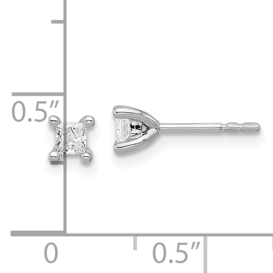 Pendientes de Botón en Oro Blanco de 14k con Diamantes de Labor, 1/4 ctw, VS+ F+ Princesa, 4 Garras (Peso Pesado)