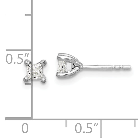 Pendientes de Botón en Oro Blanco de 14k con Diamantes de Labor, 1/3 ctw, VS+ F+ Princesa, 4 Garras (Peso Pesado)