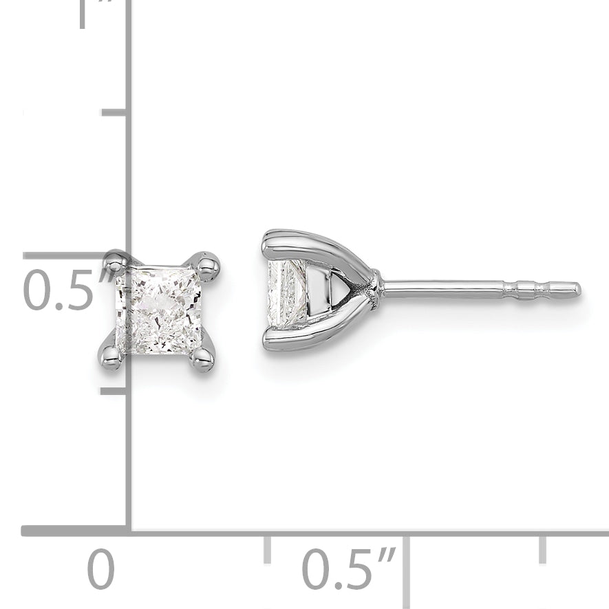 Pendientes de Botón en Oro Blanco de 14k con Diamantes de Labor, 3/4 ctw, VS+ F+ Princesa, 4 Garras (Peso Pesado)