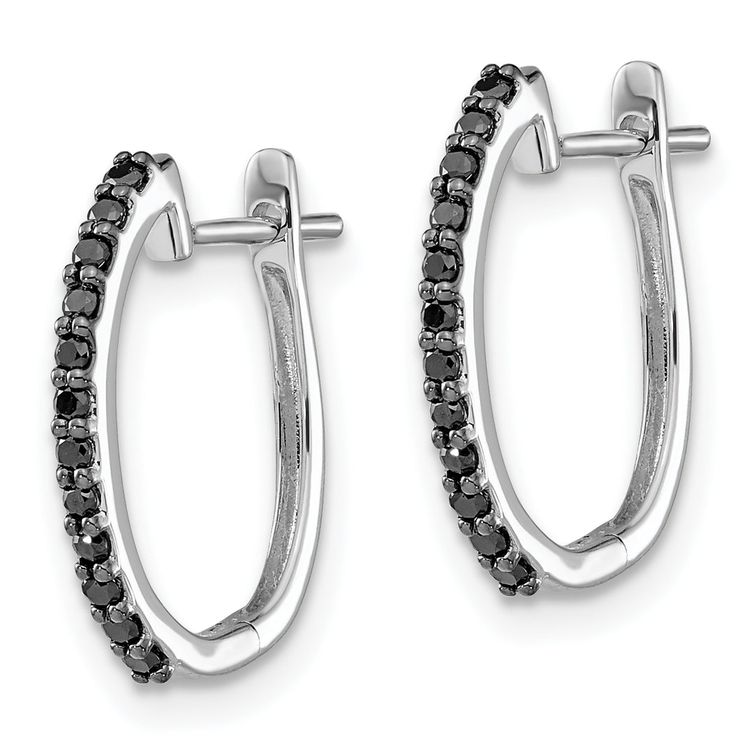 Aretes Aros con Bisagra en Oro Blanco de 14k y Diamantes Negros de 1.3 mm