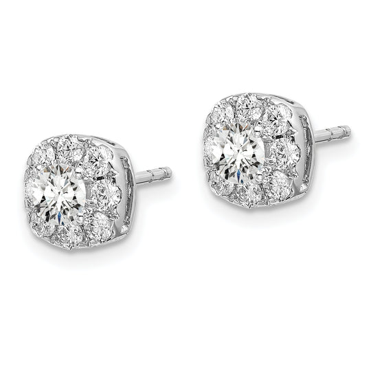 Pendientes de Botón en Oro Blanco de 14k con Diamantes de Labor, 1 ct, VS/SI+ G+, Halo de Cojín Completo