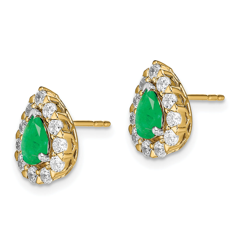 Aretes de Esmeralda en Forma de Pera y Halo de Diamantes de 14k