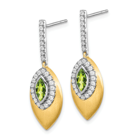 Pendientes Colgantes de Peridoto y Diamante de 14k Dos Tonos