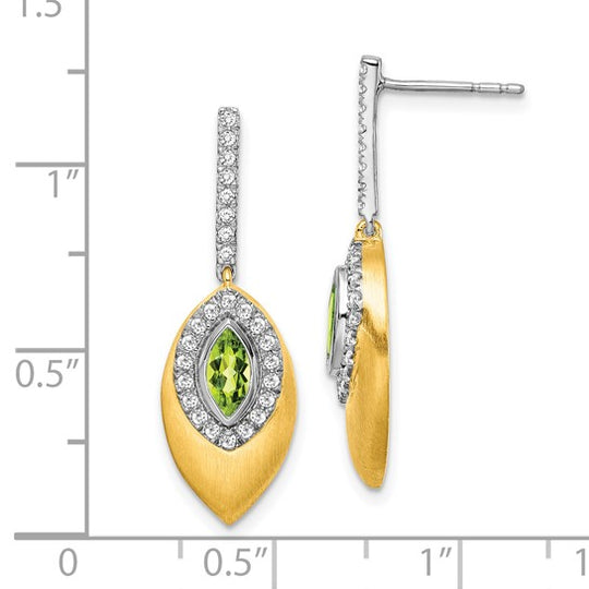 Pendientes Colgantes de Peridoto y Diamante de 14k Dos Tonos