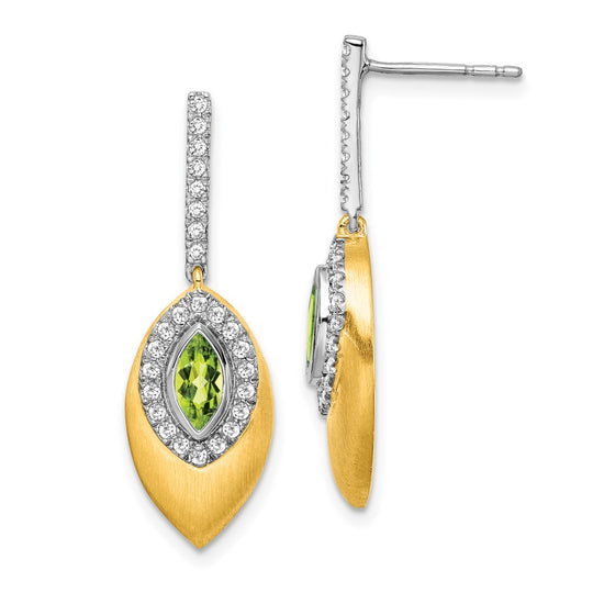 Pendientes Colgantes de Peridoto y Diamante de 14k Dos Tonos