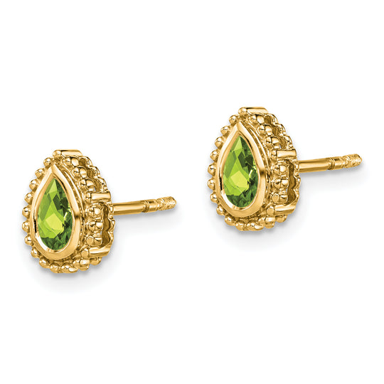 Pendientes de Oro Amarillo de 14k con Peridoto en Forma de Pera