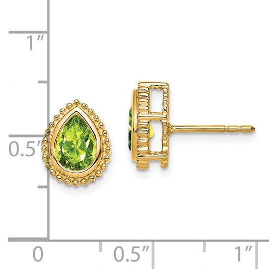 Pendientes de Oro Amarillo de 14k con Peridoto en Forma de Pera