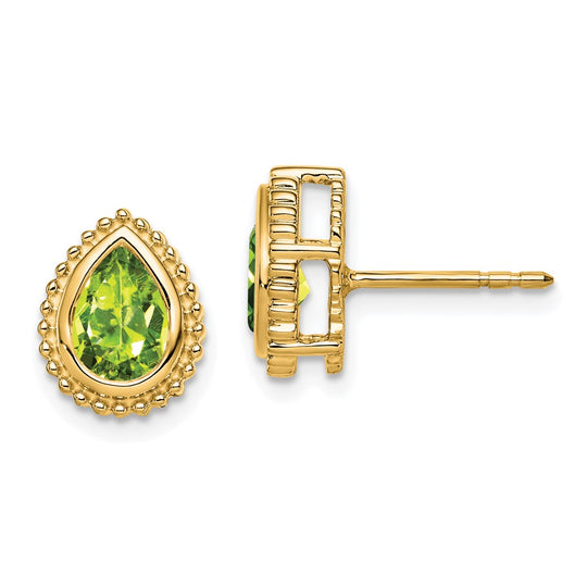 Pendientes de Oro Amarillo de 14k con Peridoto en Forma de Pera