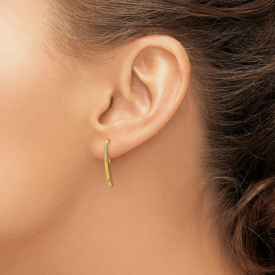 Pendientes de Hilo Colgantes con Diamante en Oro Amarillo Pulido de 14k