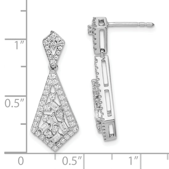 Pendientes Colgantes de Diamante con Post en Oro Blanco Pulido de 14k