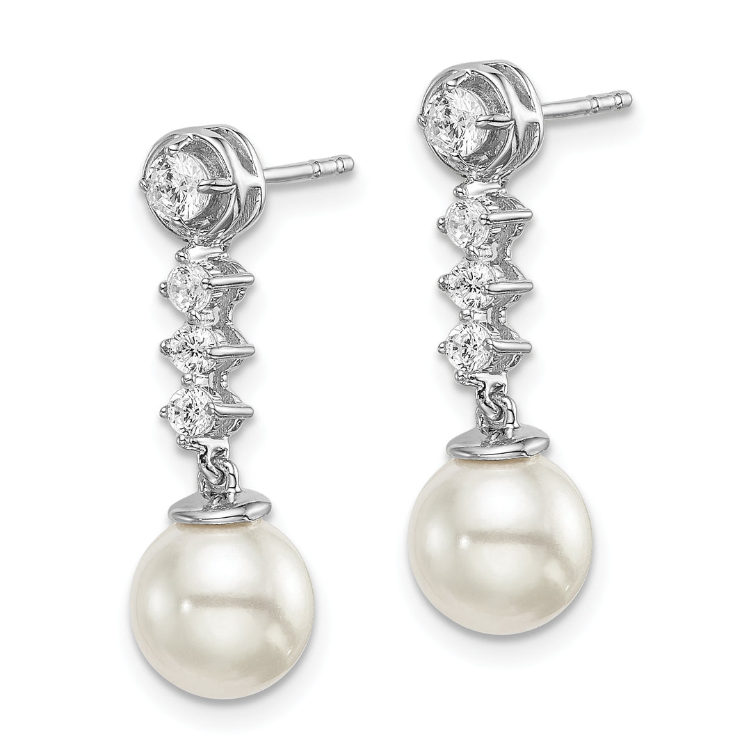 Pendientes de Oro Blanco de 14k con Perla de Agua Dulce Cultivada y Diamantes