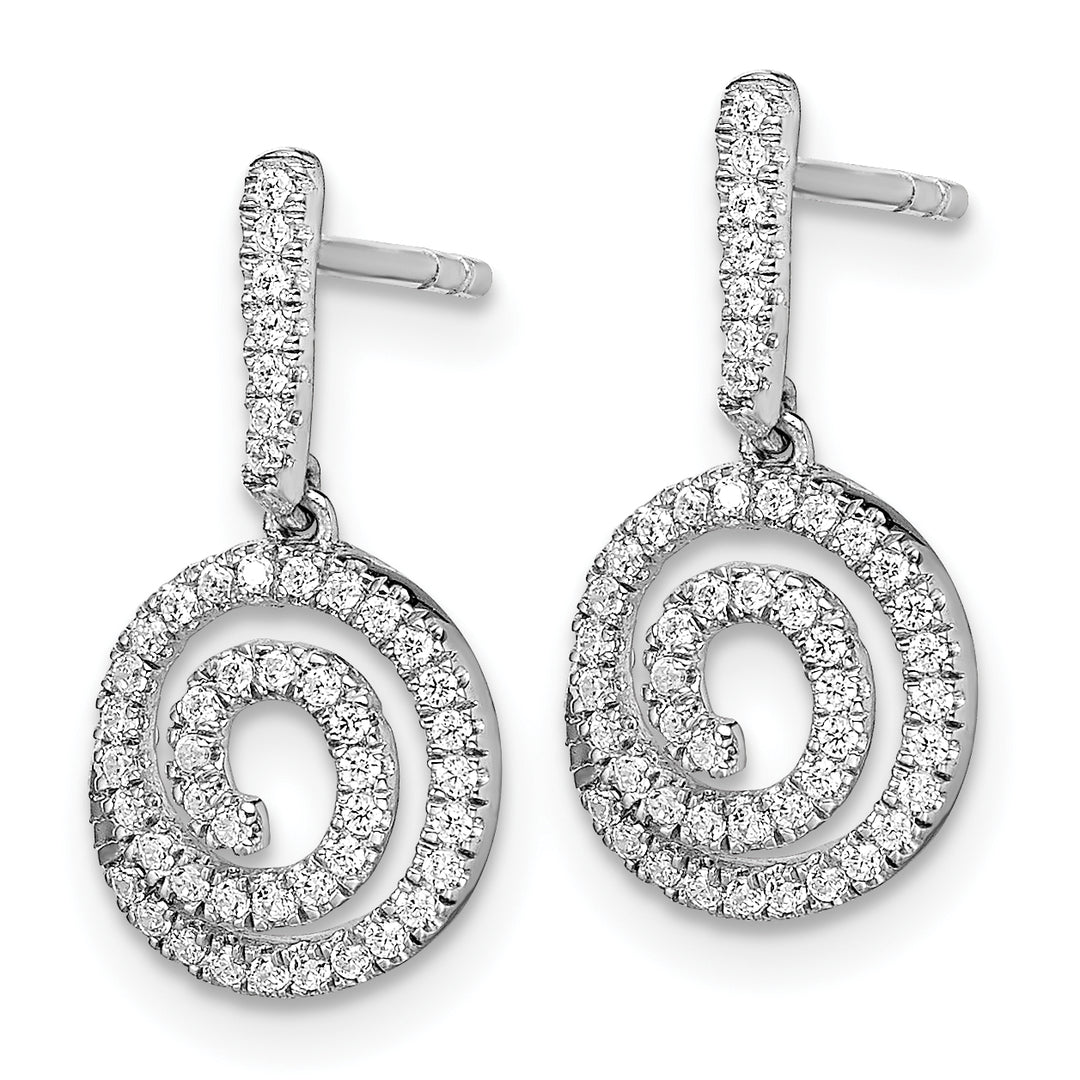 Pendientes Colgantes en Forma de Círculo con Espiral y Diamantes en Oro Blanco de 14k