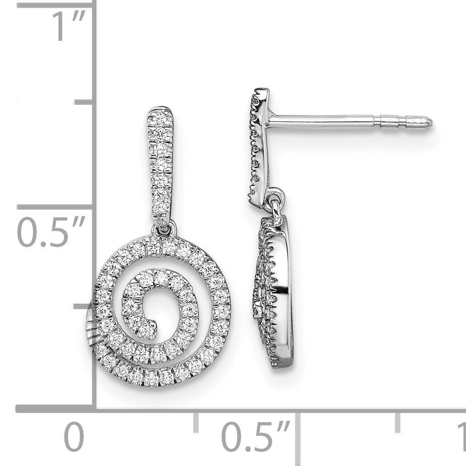 Pendientes Colgantes en Forma de Círculo con Espiral y Diamantes en Oro Blanco de 14k