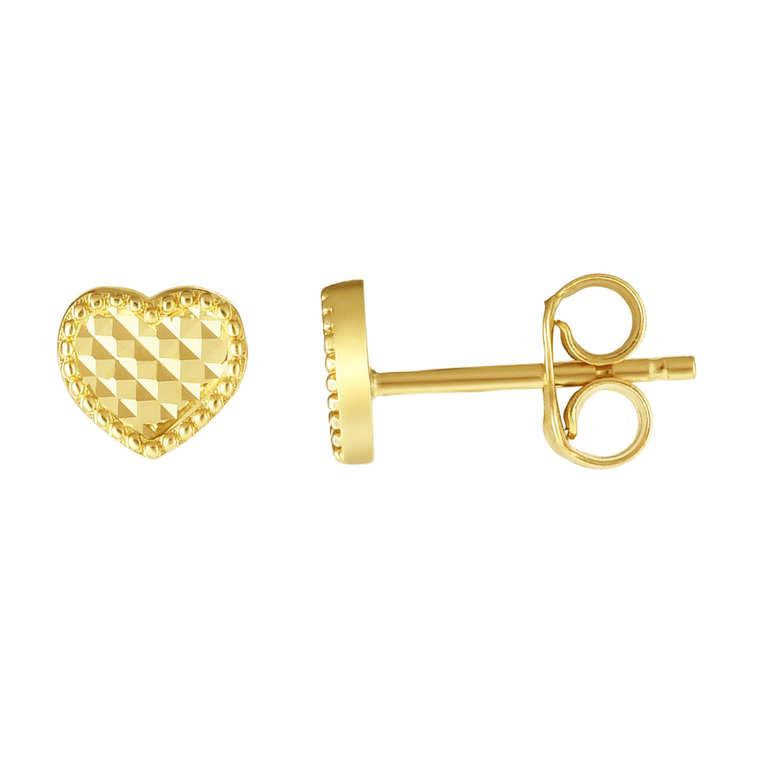 Arete de Coraz√≥n de Talla Diamante en Oro Amarillo de 14K