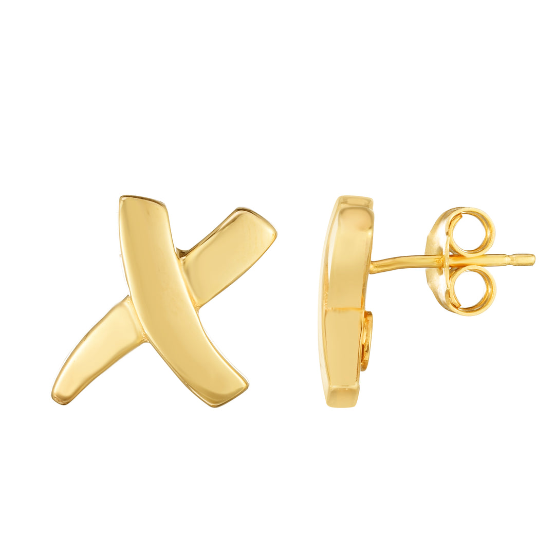 Aretes en Forma de X Esculpidos en Oro de 14k