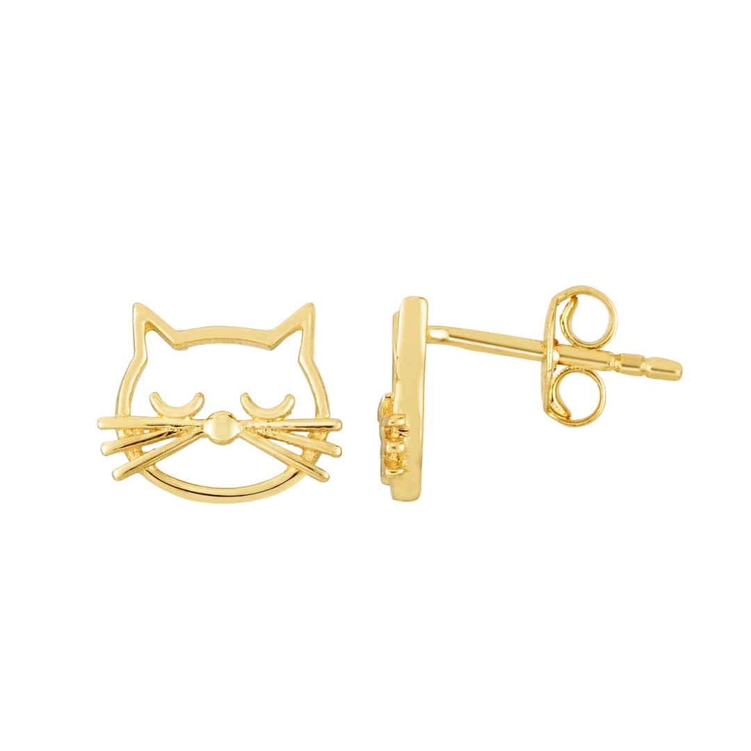 Arete de Cara de Gato Pulido en Oro Amarillo de 14K