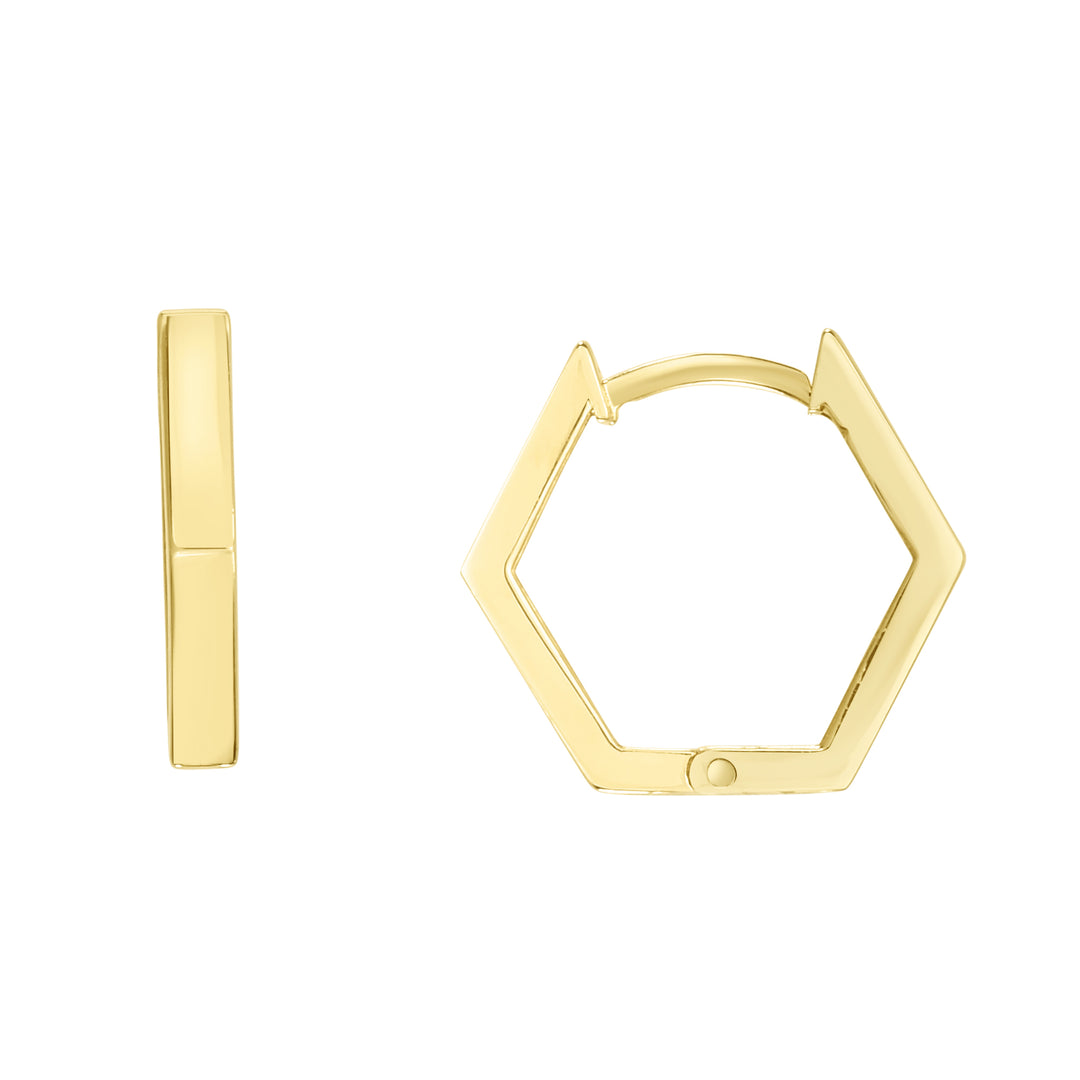 Aros Huggies Hexagonales en Oro Amarillo de 14k