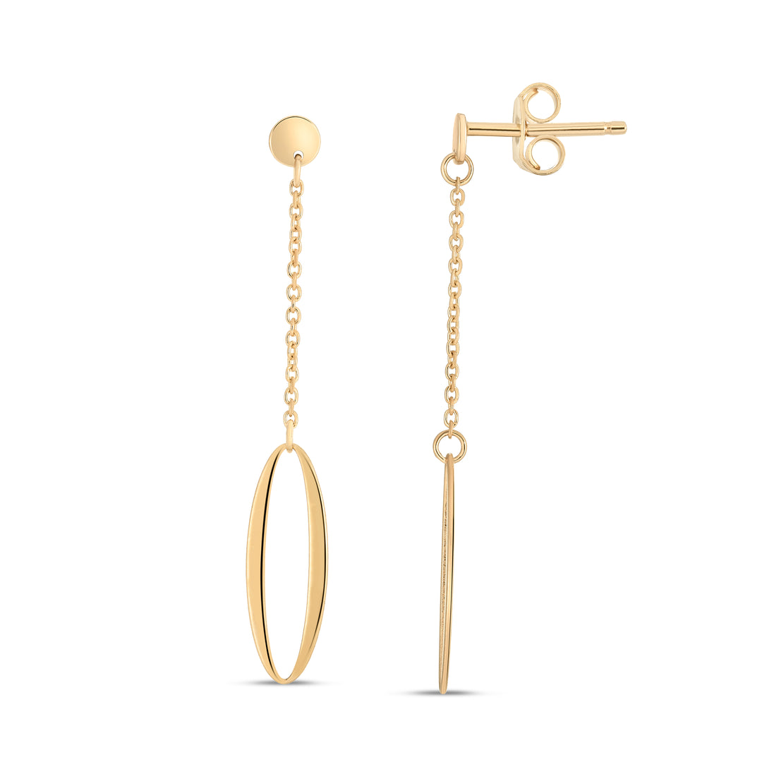 Aretes Colgantes con Cadena Ovalada de 14K