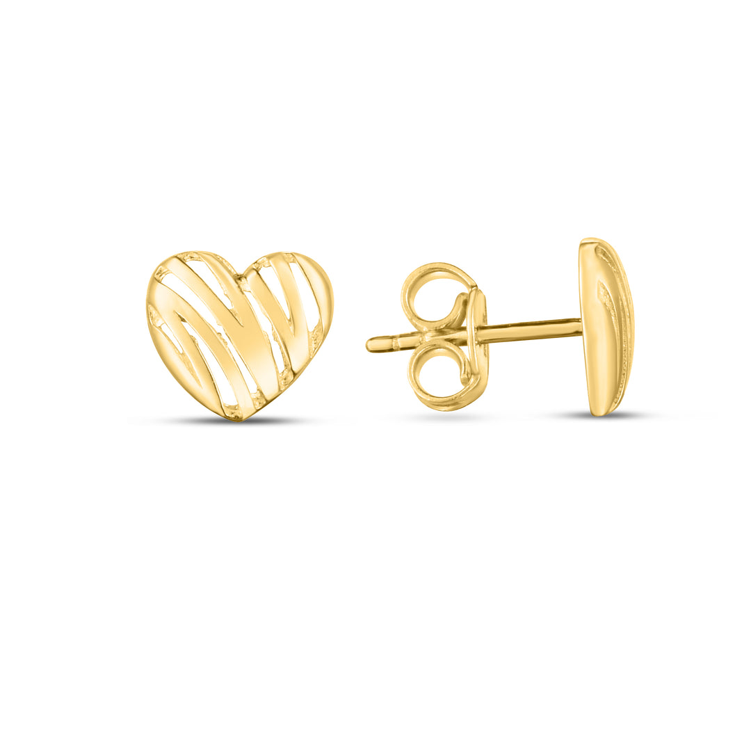 Aretes de Coraz√≥n Garabateados de Oro Amarillo de 14k