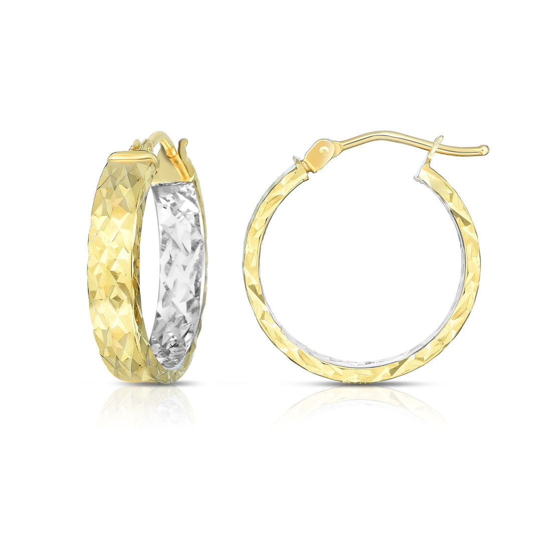 Pendiente de aro de oro amarillo y blanco de 14 quilates con talla de diamante