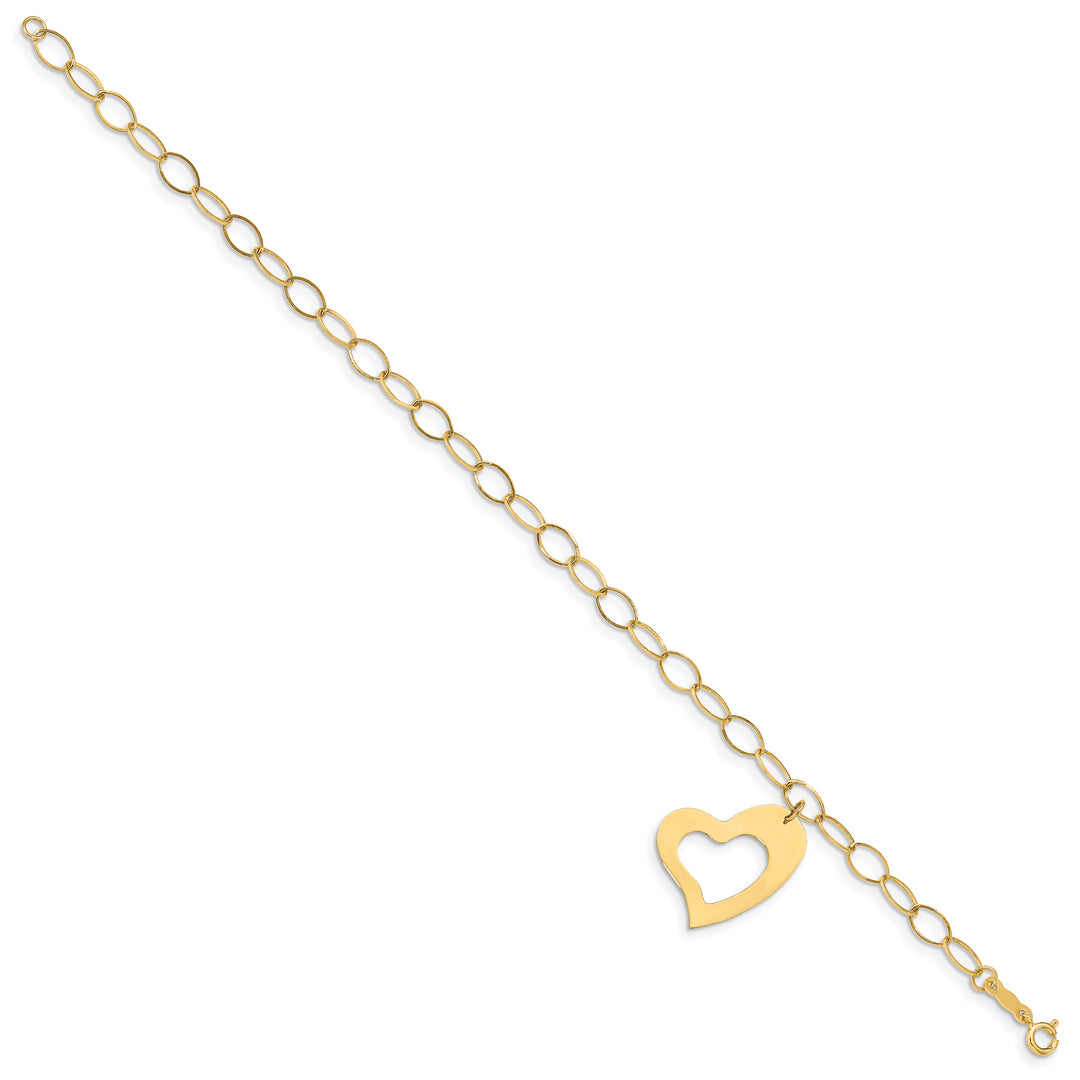 Pulsera de Cadena Abierta con Enlaces Ovalados y Corazón en Oro de 14k