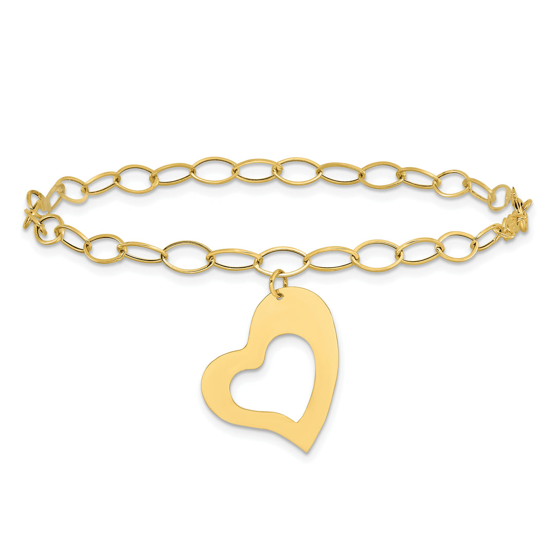 Pulsera de Cadena Abierta con Enlaces Ovalados y Corazón en Oro de 14k