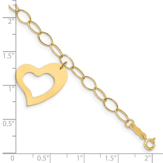 Pulsera de Cadena Abierta con Enlaces Ovalados y Corazón en Oro de 14k