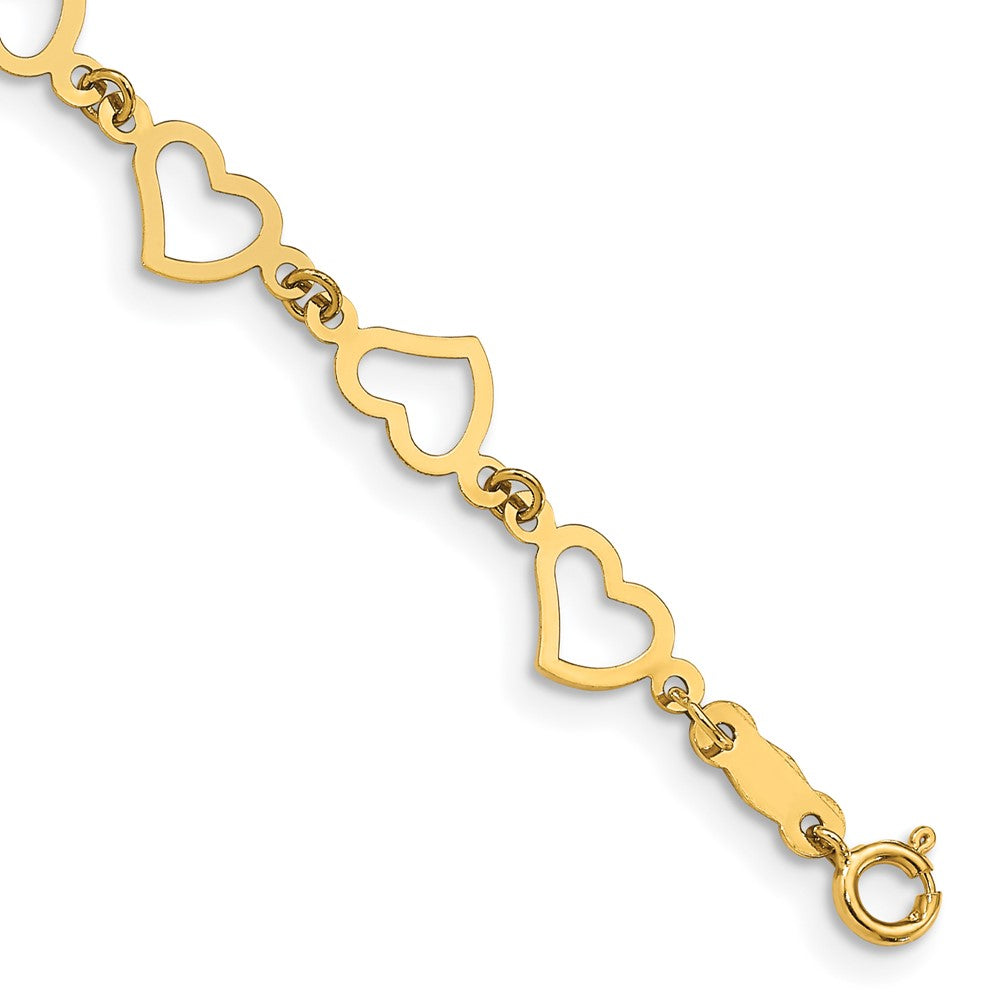 Brazalete de Corazones Abiertos Planos de 14K en Oro Amarillo