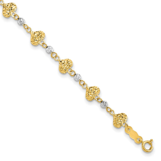 Pulsera 14K Two-Tone D/C Corazón Enlazado