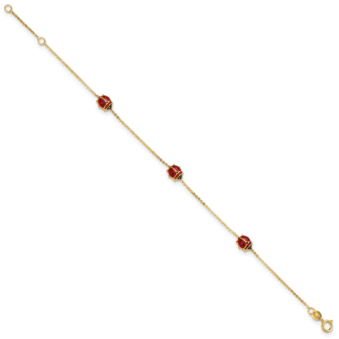 Mariquitas esmaltadas pulidas de 14k de 6,5 pulgadas con extensión de 0,75 pulgadas. Pulsera