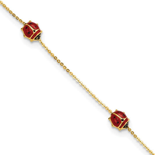 Mariquitas esmaltadas pulidas de 14k de 6,5 pulgadas con extensión de 0,75 pulgadas. Pulsera