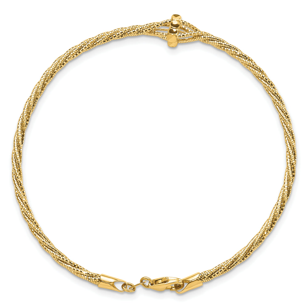 Pulsera Trenzada de Corte Diamante Pulida en Oro Amarillo de 14k