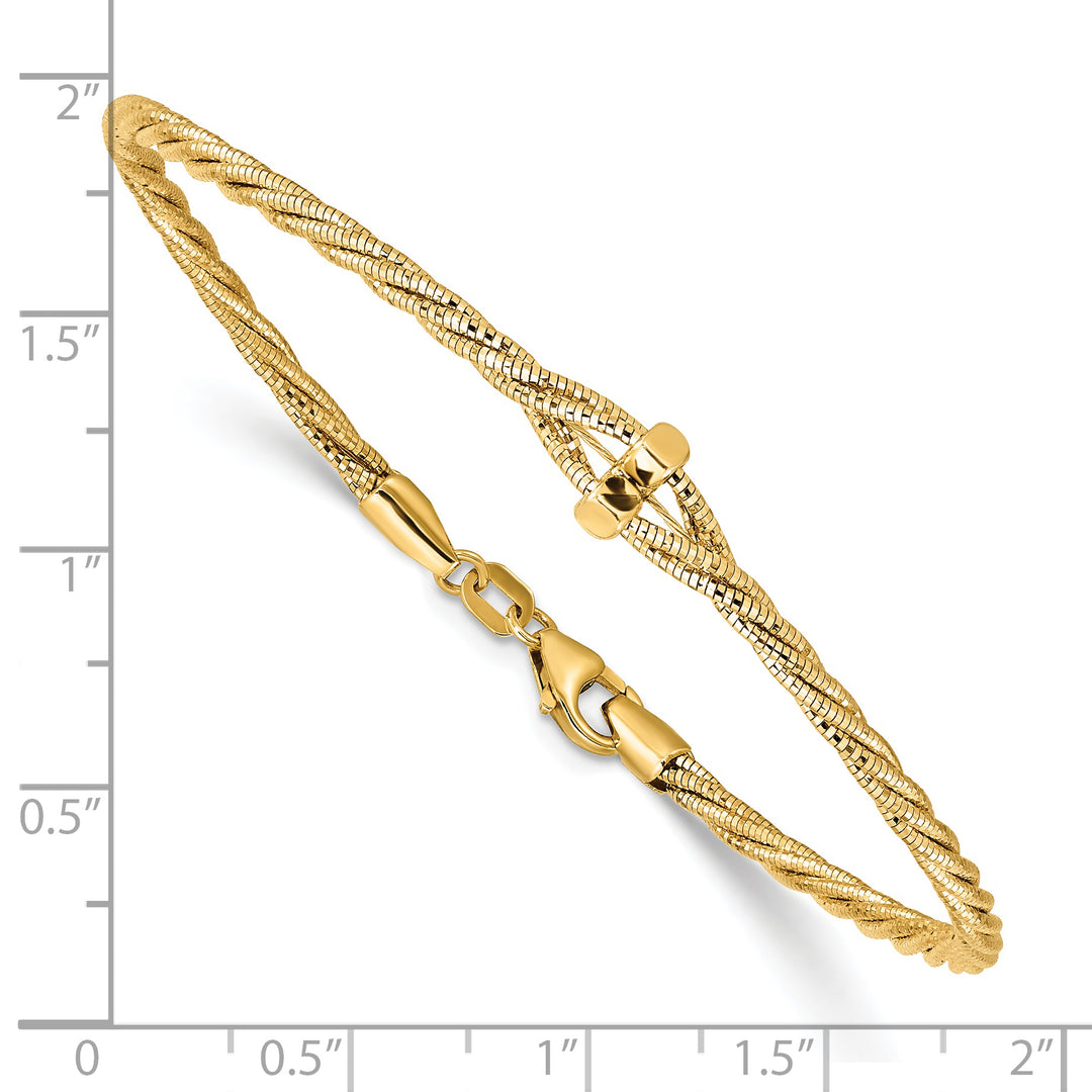 Pulsera Trenzada de Corte Diamante Pulida en Oro Amarillo de 14k