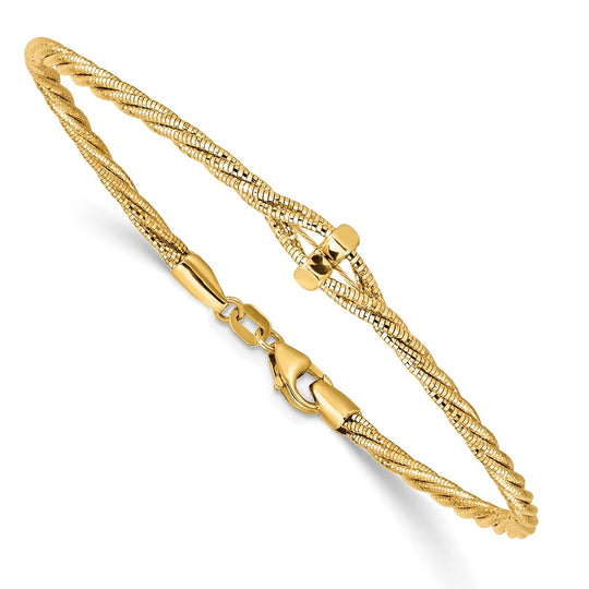 Pulsera Trenzada de Corte Diamante Pulida en Oro Amarillo de 14k